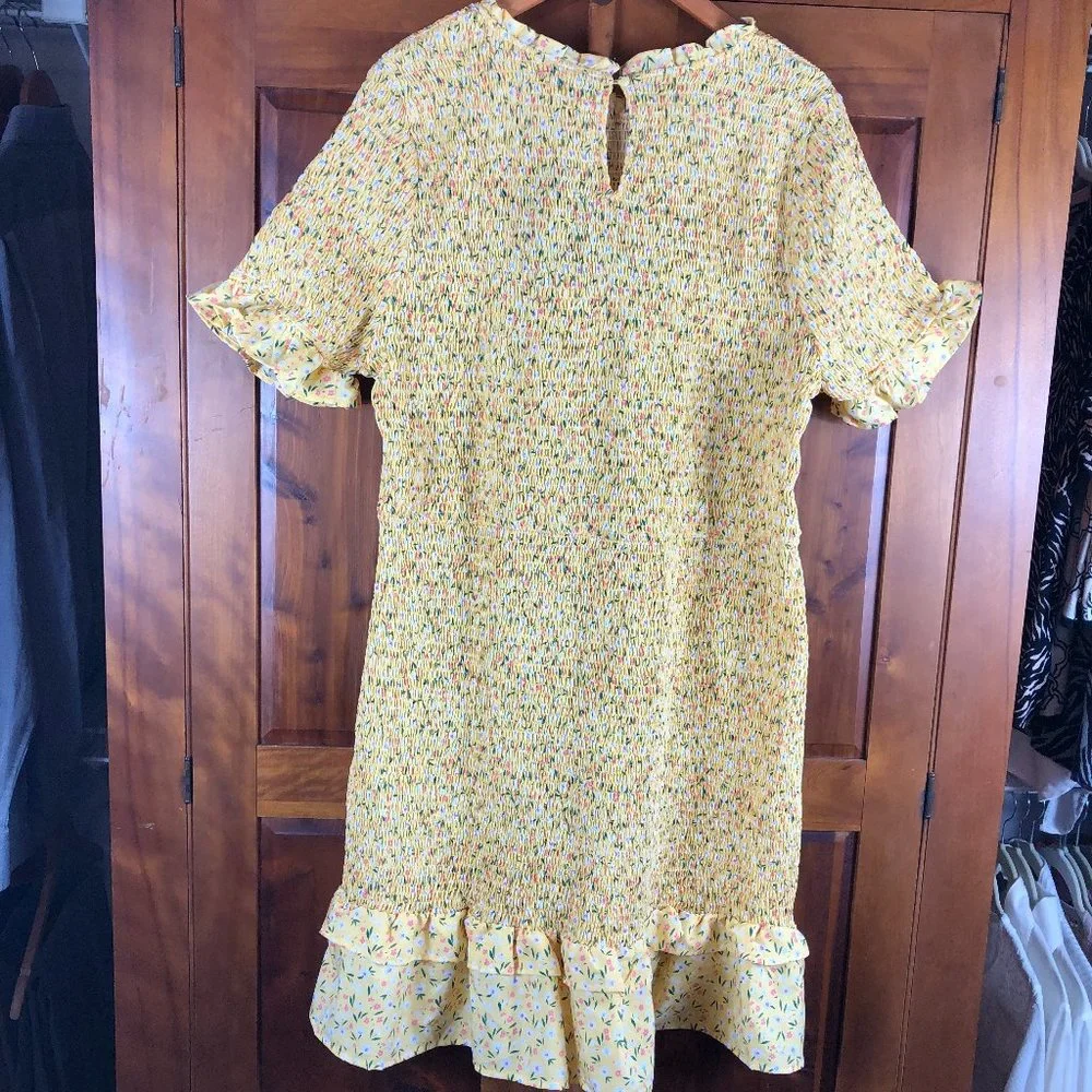 Fashion Nova Boho Floral Cottagecore Meet On Melrose Smocked Ruffle Mini Dress